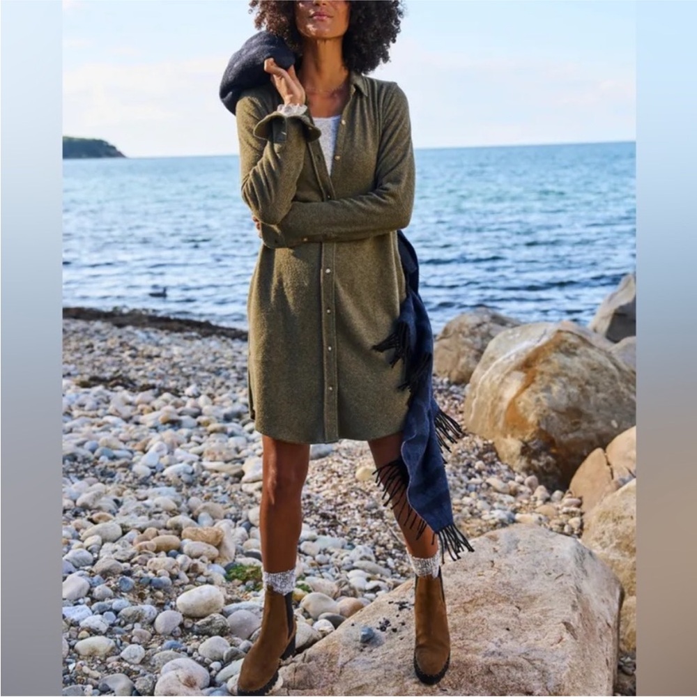 Faherty Legend Sweater Dress Olive Twill Size Medium